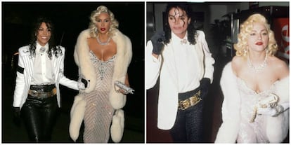Uno de los disfraces escogidos este año por Kourtney y Kim Kardashian ha sido imitar a los cantantes Michael Jackson y Madonna y sus estilismos en la alfombra roja de los Oscar de 1991.