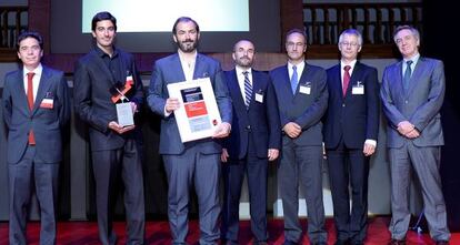 Los socios del estudio, Enrique Arenas, Luis Basabe y Luis Palacios, recogieron el premio en la gala celebrada en el Teatro de Arte Dramático de Moscú