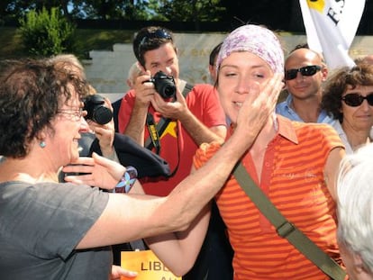 Aurore Martin, a su llegada hoy a la manifestación en Bayona.