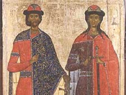 Icono con los santos Boris y Gleb, dos de las obras expuestas en el museo neoyorquino .
