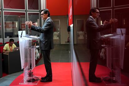 Salvador Illa, durante una rueda de prensa a finales de agosto en Barcelona.