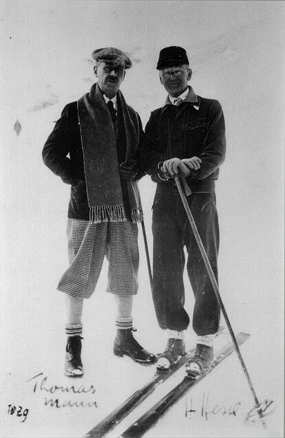 Thomas Mann con el escritor Hermann Hesse, durante su estancia en Davos.