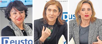 De izquierda a derecha, Soledad Murillo, secretaria de Estado de Igualdad; Pilar López, presidenta de Microsoft España, y María Ángeles Martín, premio Ada Byron 2018.