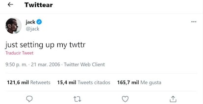 El primer tuit de la historia, publicado por Jack Dorsey.