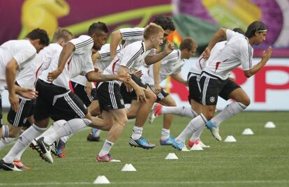 Los jugadores de la selección alemana, en un entrenamiento.