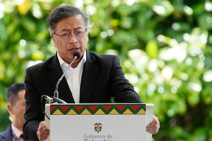 El presidente de Colombia Gustavo Petro habla durante la Cumbre de Países Amazónicos