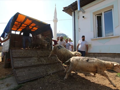 Tártaros de Crimea preparan el sacrificio ritual durante una festividad musulmana, el 31 de julio.