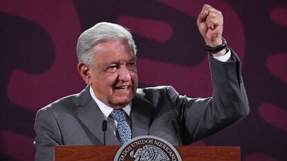 Andrés Manuel López Obrador, presidente de México, durante su intervención en la conferencia matutina.