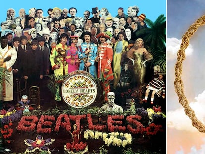 Covers of the albums 'Sgt. Pepper's Lonely Hearts Club Band' (1967), by The Beatles, and 'El Mal Querer' (2018), by Rosalía.