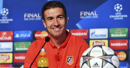 Gabi, capitán del Atlético, durante la rueda de prensa.