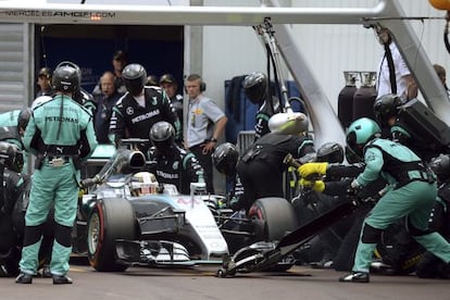 Lewis Hamilton, en su polémica última parada de Montecarlo 