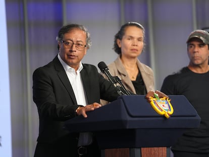 Gustavo Petro durante su declaración tras la reunión sobre los Juegos Panamericanos 2027, en Bogotá, el 9 de enero de 2024.