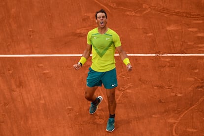 Nadal celebra el triunfo del domingo contra Aliassime.