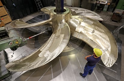 A ship propeller at a plant owned by Mecklenburger Metallguss in Rostock (Germany)