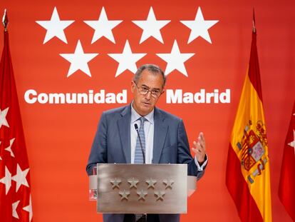 El consejero de Educación y portavoz del Gobierno madrileño, Enrique Ossorio, en la rueda de prensa tras una reunión del Ejecutivo regional, en una imagen de la Comunidad.