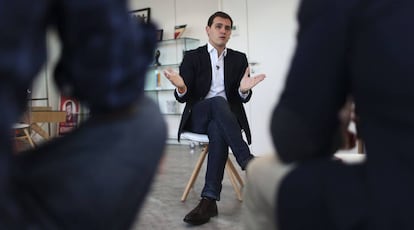 Rivera during the interview from Ciudadanos headquarters in Madrid.