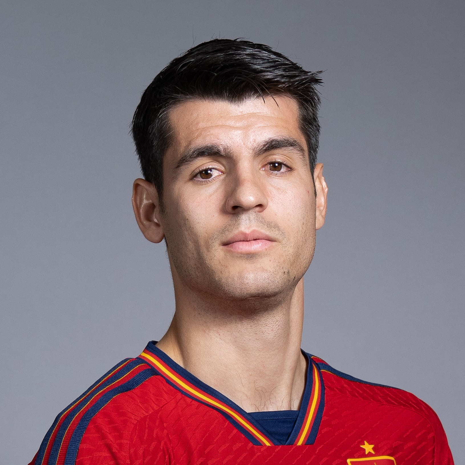 DOHA, QATAR - NOVEMBER 18: Alvaro Morata of Spain poses during the official FIFA World Cup Qatar 2022 portrait session on November 18, 2022 in Doha, Qatar. (Photo by Alex Caparros - FIFA/FIFA via Getty Images)