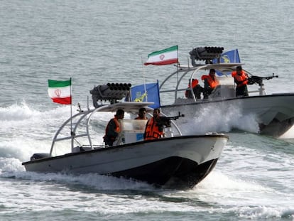 Lanchas de los Guardianes de la Revolución en una zona frente a las costas iraníes el pasado día 2. 