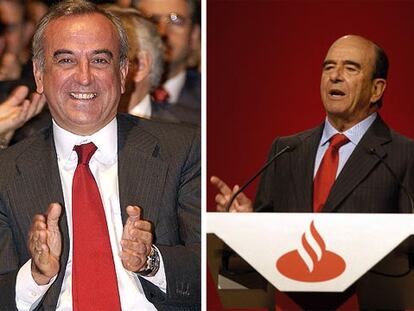 Francisco Gómez Roldán (izquierda) y Emilio Botín, en la junta extraordinaria de accionistas. 

/ EFE