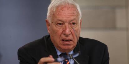 Jose Manuel Garcia-Margallo, ministro de Exteriores, durante una conferencia de prensa el pasado viernes. 