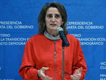 Teresa Ribera, ministra para la Transición Ecológica, durante una rueda de prensa.