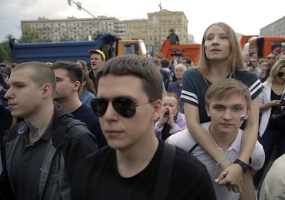 Participantes en las marchas en el centro de Moscú.
