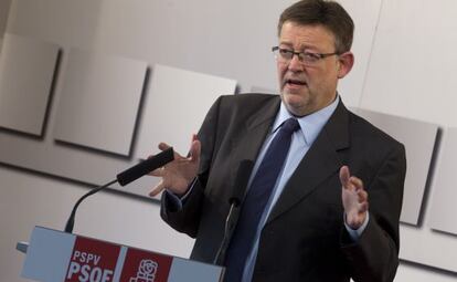 El secretario general del PSPV-PSOE, Ximo Puig, este lunes, tras la reunión del secretariado de su ejecutiva.