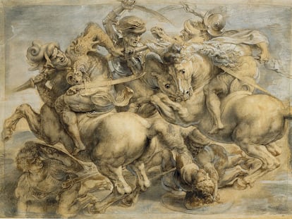Interpretación de Pedro Pablo Rubens de ‘La batalla de  Anghiari’ realizada a principios del siglo XVIIl a partir de copias del boceto original. Es la reproducción más conocida  y se encuentra en el Museo del Louvre de París.
