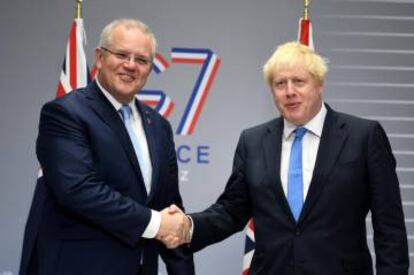 Scott Morrison y Boris Johnson, primeros ministros de Australia y Reino Unido, en 2019.