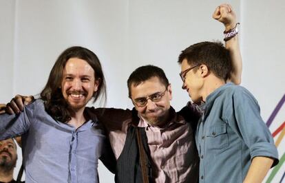 Pablo Iglesias, amb Monedero i Errejón.