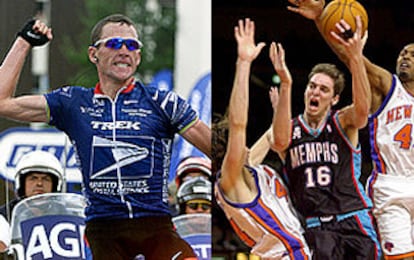 El estadounidense Lance Armstrong, tricampeón del Tour, y el baloncestista español Pau Gasol, que se está abriendo paso brillantemente en la NBA.