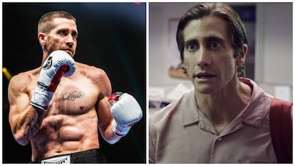 A la izquierda, Jake Gyllenhaal en la piel del boxeador Billy 'El Grande' Hope en 'Redención'. A la derecha, el actor, con 18 kilos menos, interpretando a Lou Bloom en 'Nightcrawler'.