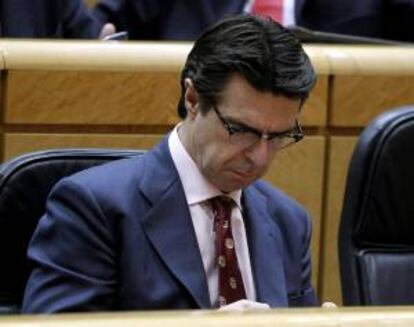 El ministro de Industria, José Manuel Soria, durante la sesión de control al Gobierno celebrada esta tarde en el Senado.