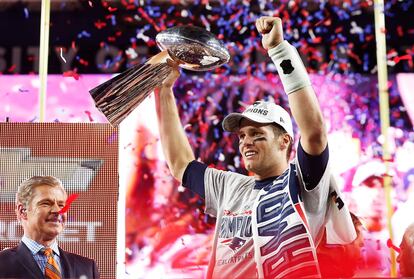 Tom Brady celebrando la victoria de su equipo.