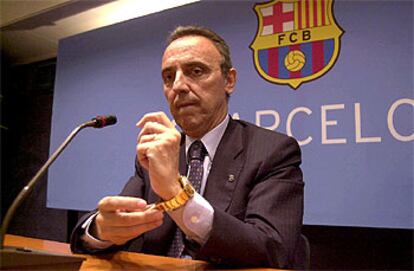 El presidente del Barcelona, Joan Gaspart, en una rueda de prensa.