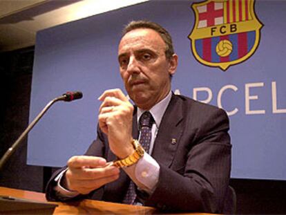 El presidente del Barcelona, Joan Gaspart, en una rueda de prensa.