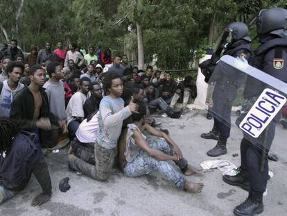 Africans outside the Ceuta migrant center on February 17th.