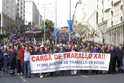 Manifestación de obreros de Navantia por el centro de Ferrol