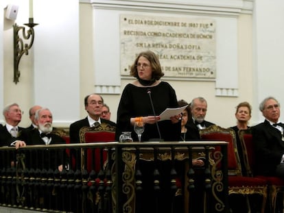 Estrella de Diego, este domingo durante su discurso de ingreso en la Real Academia de Bellas Artes de San Fernando.