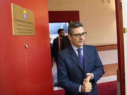El ministro de la Presidencia, Félix Bolaños, este miércoles en la delegación del Gobierno canario en Madrid.