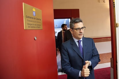 El ministro de la Presidencia, Félix Bolaños, este miércoles en la delegación del Gobierno canario en Madrid.