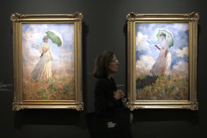 <i>Essais de figure en plein air (vers la droite), 1886,</i> y <i>Essais de figure en plein air (vers la gauche), 1886,</i> de Monet, en el Grand Palais de París.