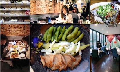 Imágenes de Sichuan, El Bund y Juventud, algunos de los restaurantes de comida china más frecuentados por esta comunidad en Madrid.