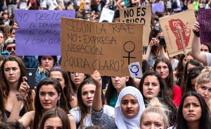 Manifestación feminista en 2018, en Barcelona.