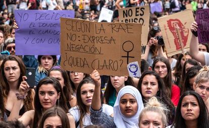 Manifestación feminista en 2018, en Barcelona.