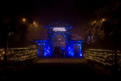 Vista del espectáculo 'Naturaleza Encendida' que cuenta con más de un millón de luces led, inaugurado este martes en el Real Jardín Botánico de Madrid.