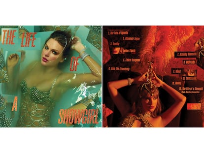 Portada (a la izquierda) del nuevo disco de Taylor Swift, 'The Life of a Showgirl', y contraportada.
