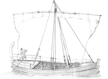 Desde los barcos de la Edad de Bronce hallados en las costas mediterráneas hasta los grandes galeones españoles de la Flota de Azogues de 1724, el libro recoge los detalles de cada naufragio, así como anécdotas y datos curiosos. En la imagen, recreación de la nave griega Kyrenia, del siglo IV a. de C., que naufragó frente a las costas de Chipre con más de 400 ánforas de 10 tipos.