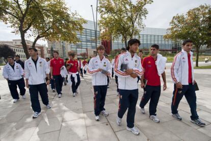 Los jugadores de la selección, ayer en Burgos.