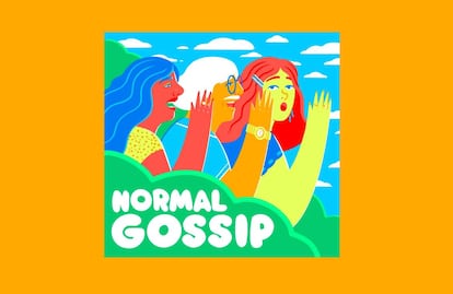 Gambar promosi 'Normal Gossip', podcast populer tempat para tamu merefleksikan hubungan mereka dengan rumor.